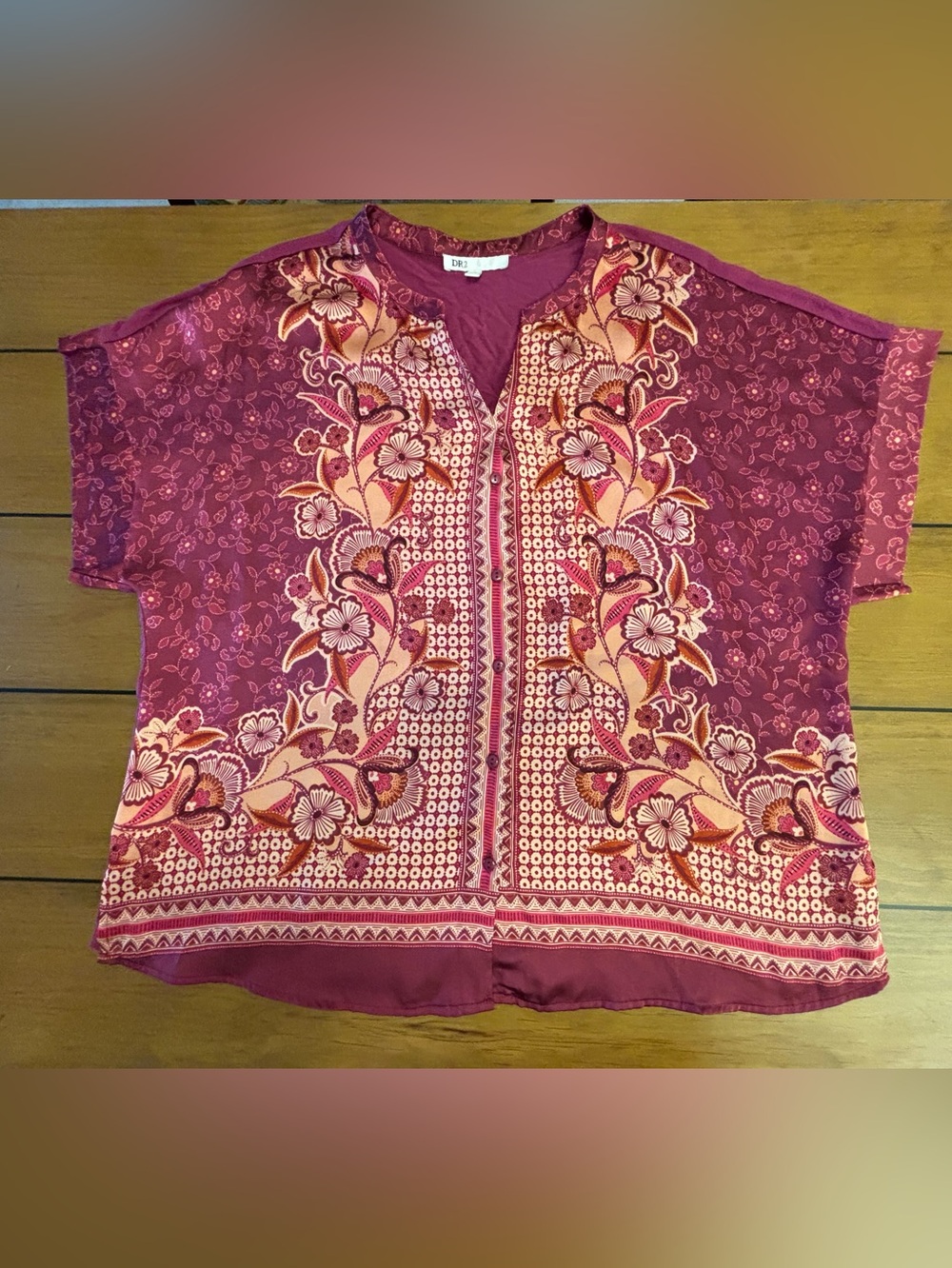 DR2 womens v-neck floral blouse XL